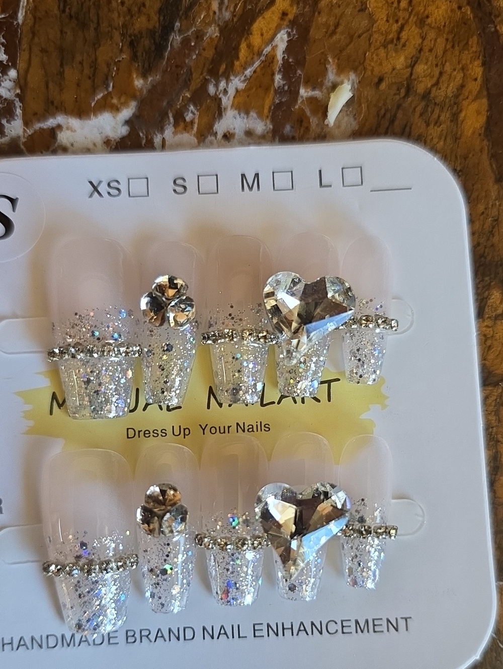 Silver Glitter Heart  Press-On Nail Set Size Small
